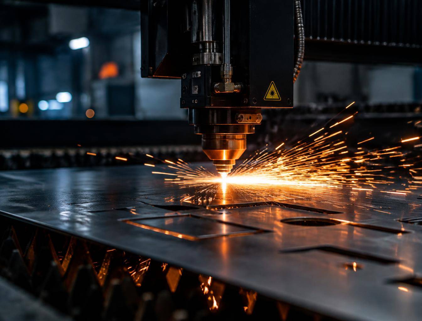 Cabeçote de corte a laser em operação (imagem ilustrativa)