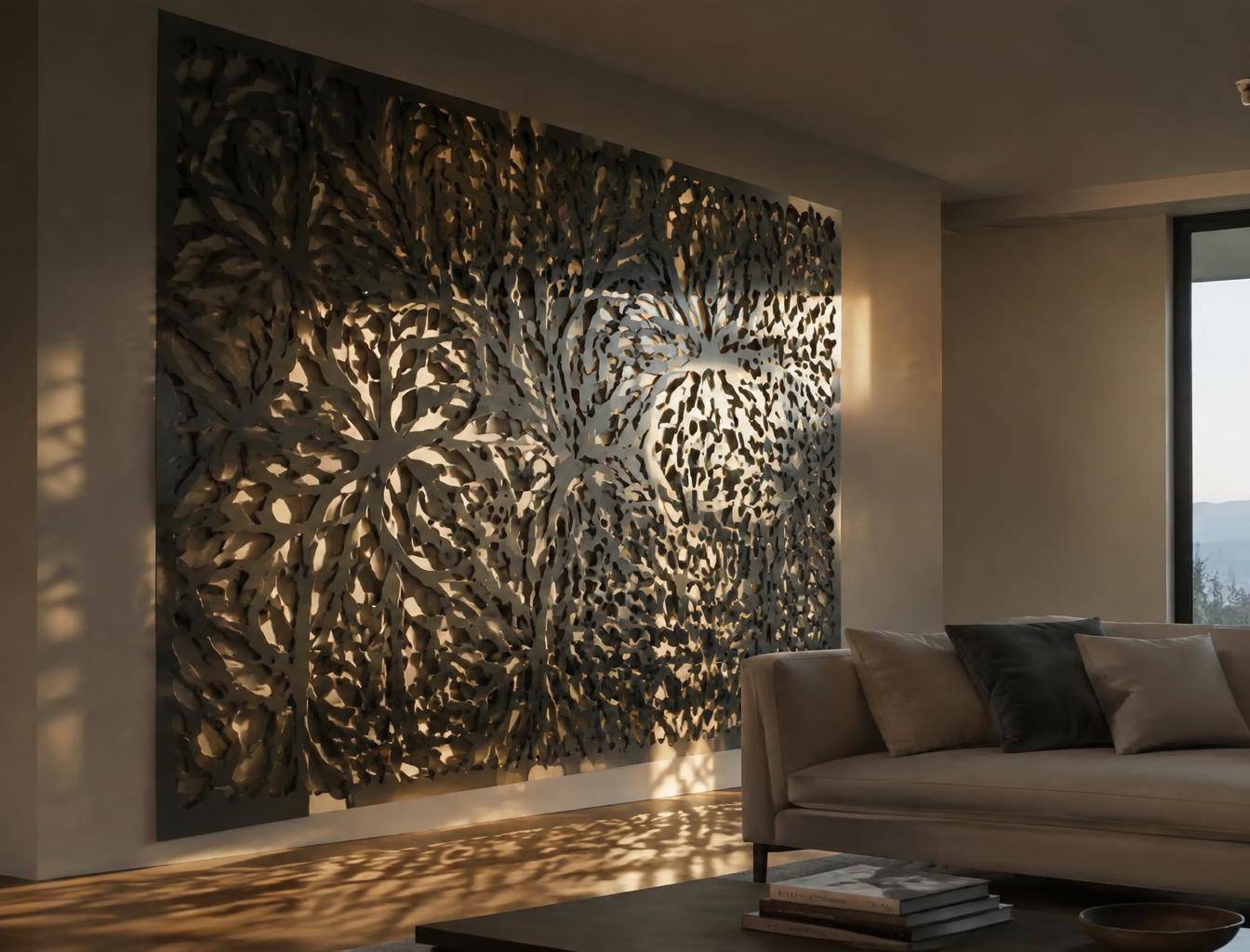 Painel orgânico em sala de estar (imagem ilustrativa)